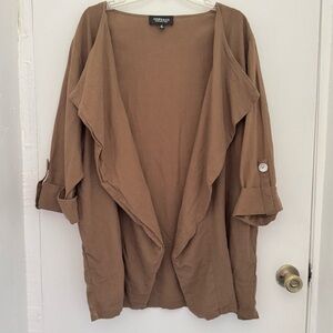 Jones New York Brown Open-Front Blazer linen blend lagenlook minimalist, mobwife